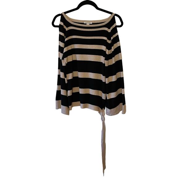 Boston Proper S long sleeve blouse black off-white corpcore stripe cold shoulder - Picture 1 of 7